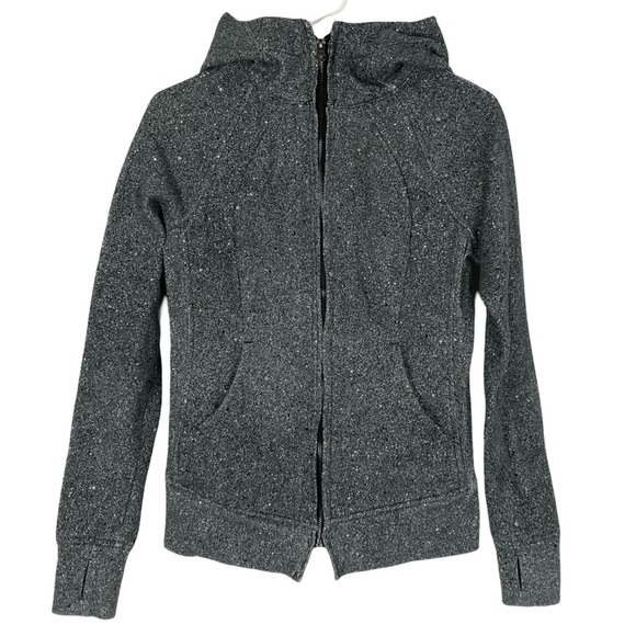 Lululemon Scuba Hoodie Jacket Full Zip Womens 4 Small Gray Black Speckle Pockets - Picture 1 of 12